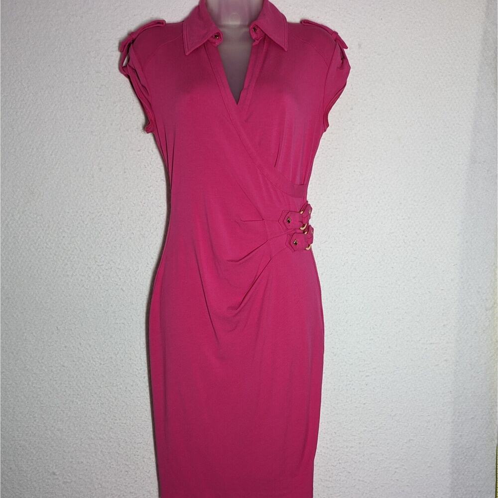 Vtg Cache Bodycon Dress Womens Sz Medium Hot Pink Barbiecore Stretch USA Rare - Picture 1 of 9
